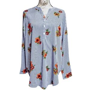 Skyline Collection Floral Blouse Size XXL Blue Stripe